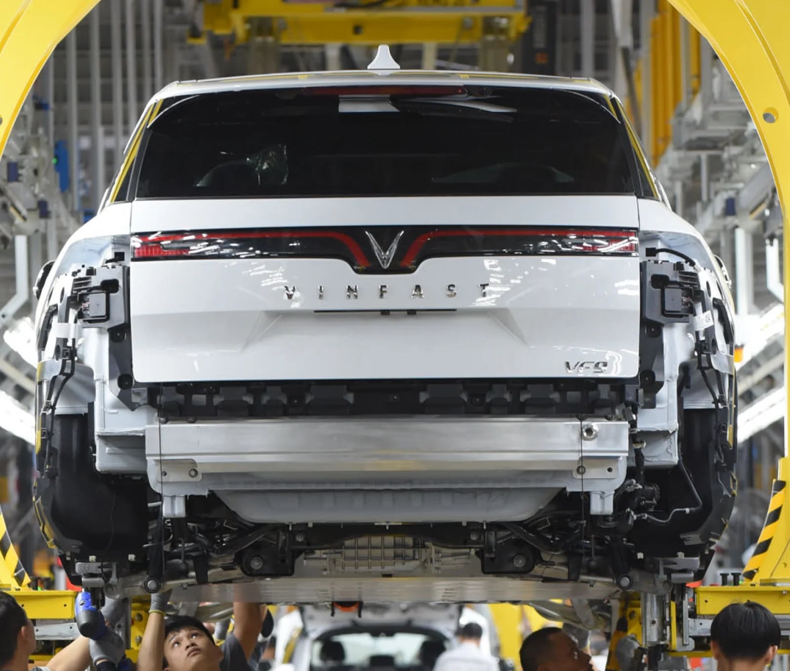 VinFast body on a factory assembly line
